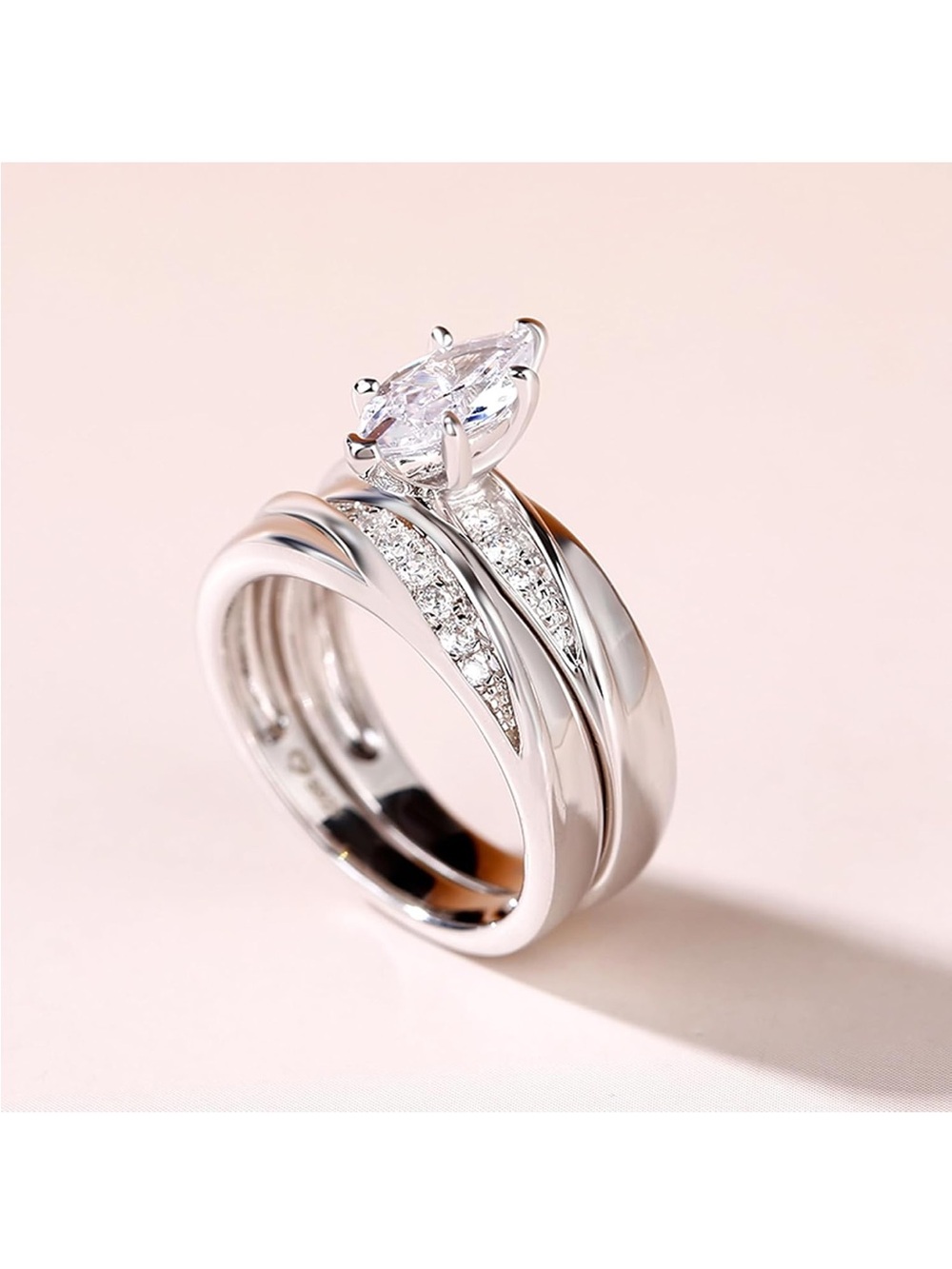 Sterling Silver Pear-Cut Cubic Zirconia Wedding Ring Set - Picture 5 of 12